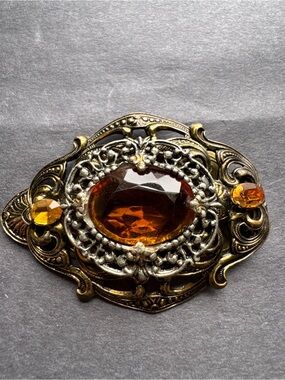 Antique-Style Amber Glass Gem Shoe Clip